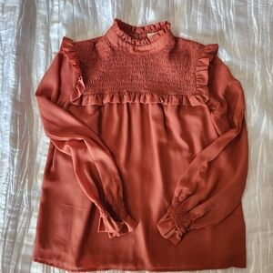 Promesa Rust Ruffle Blouse Size Large
